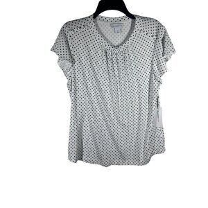 Liz Claiborne Polka Dot Short Sleeve Blouse Top Women's Large‎ White NWT